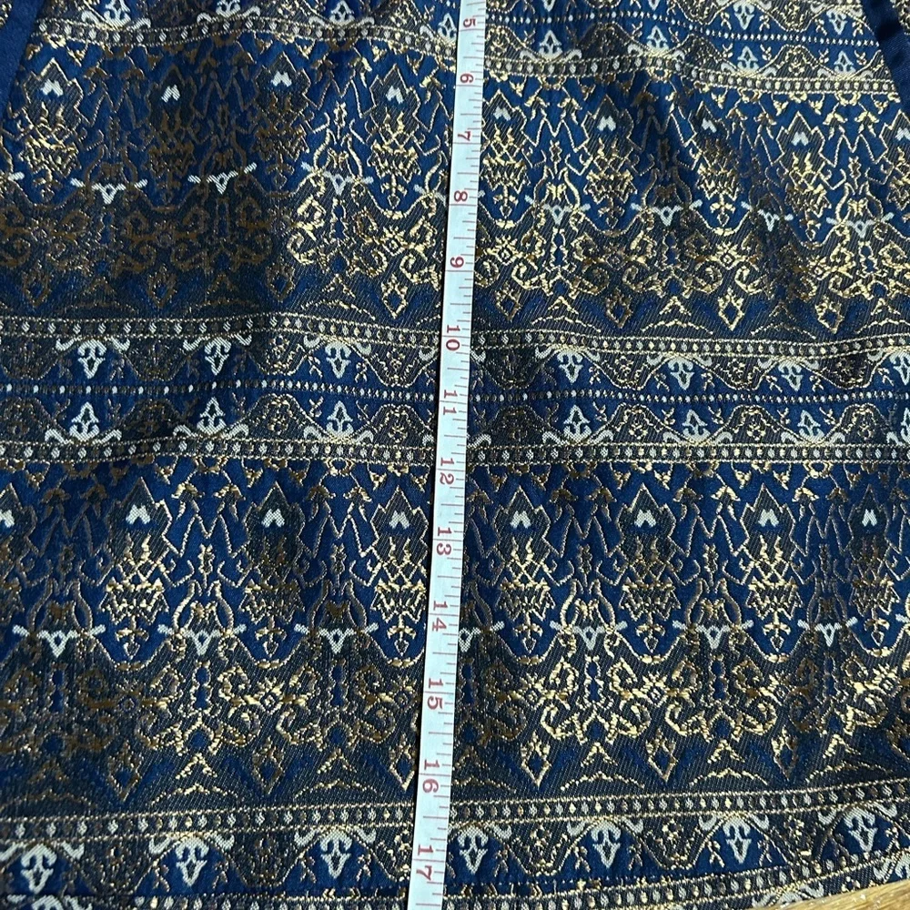 Massimo Dutti Mini Skirt Navy Blue Bronze Gold Metallic Jacquard Size 4